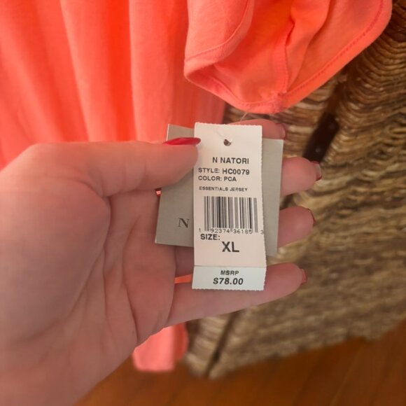 N Natori Maxi V-Neck Nightgown Coral XL NWT - Picture 4 of 5